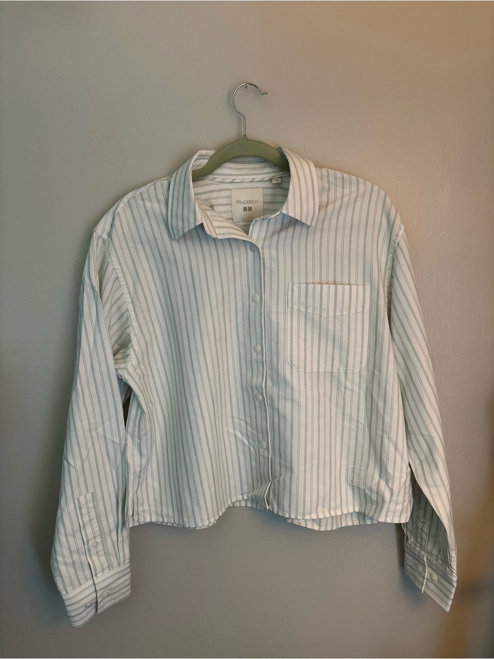 UNIQLO x JW ANDERSON White Button-Down Shirt with Light Green Stripes